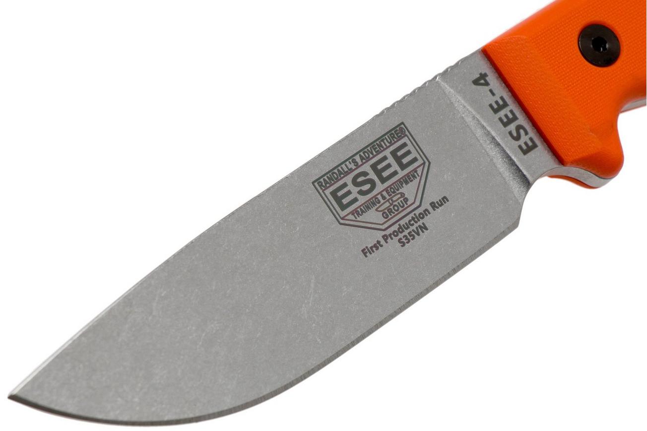 ESEE Model 4 Plain Edge S35VN, Orange G10 Handle 4P35V-OR met schede   clip