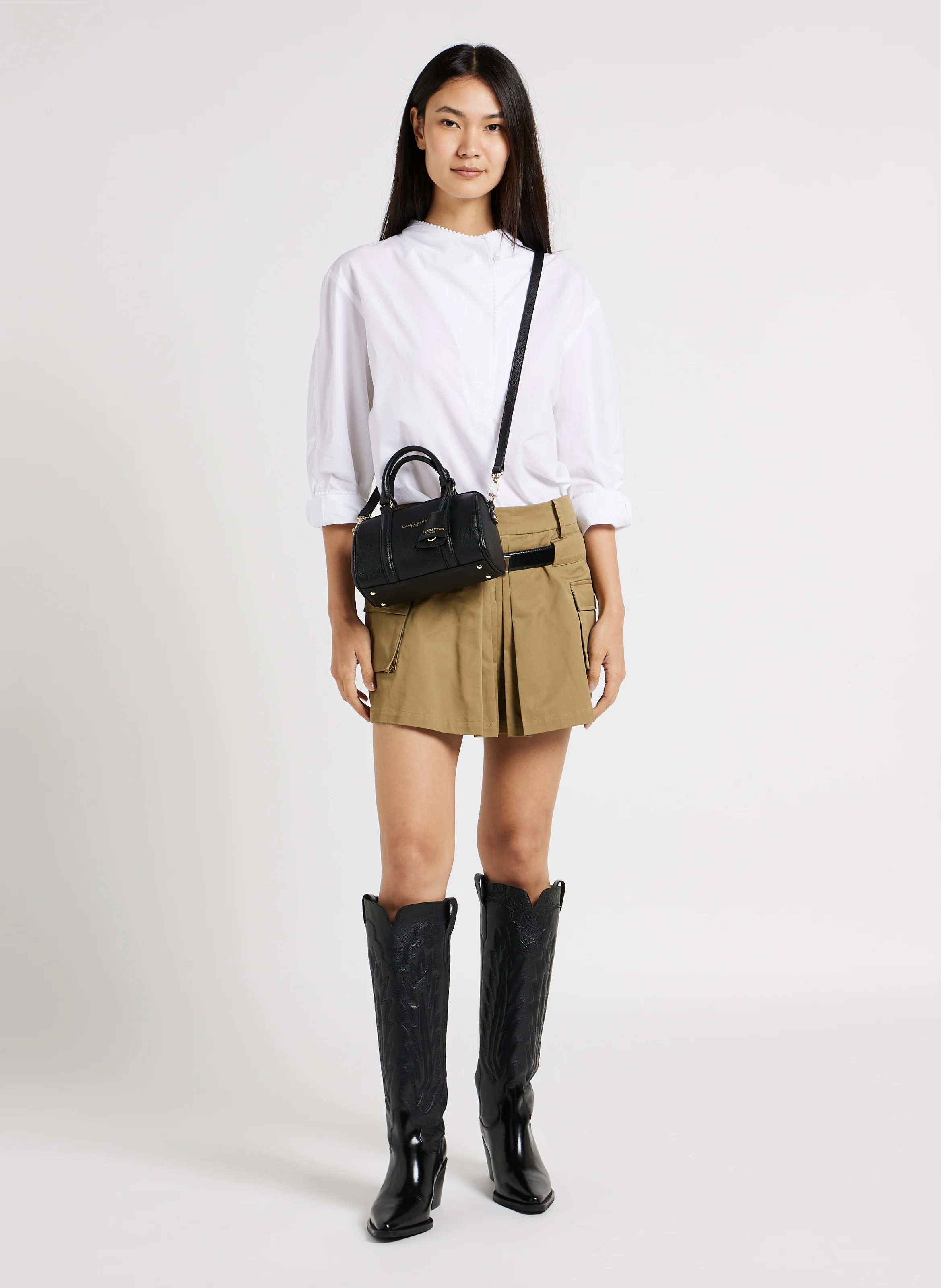 MILANO ANA - Petit sac polochon en cuir grainé| Noir