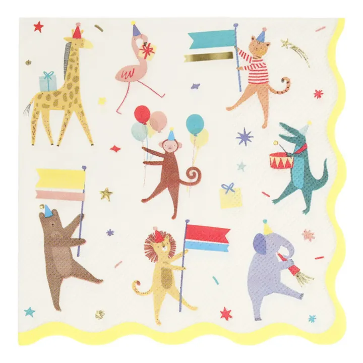 Meri Meri Serviettes en papier Parade des animaux - Set de 16