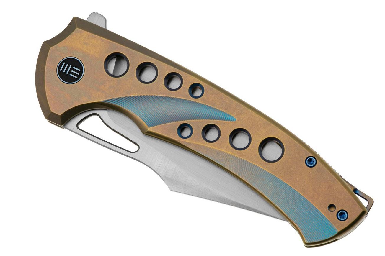 WE Knife Swiftfin WE23051-4 Hand Rubbed Satin CPM 20CV, Golden Blue Titanium, Blue Holes zakmes