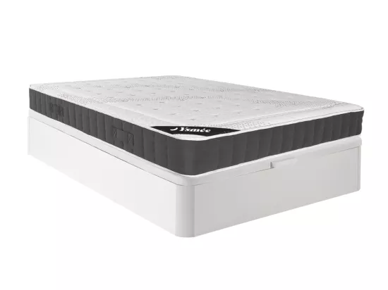 Ensemble 160 x 200 cm sommier coffre blanc + matelas hybride ressorts ensachés accueil mémoire de forme ép.27cm - ATLANTIDE de YSMÉE