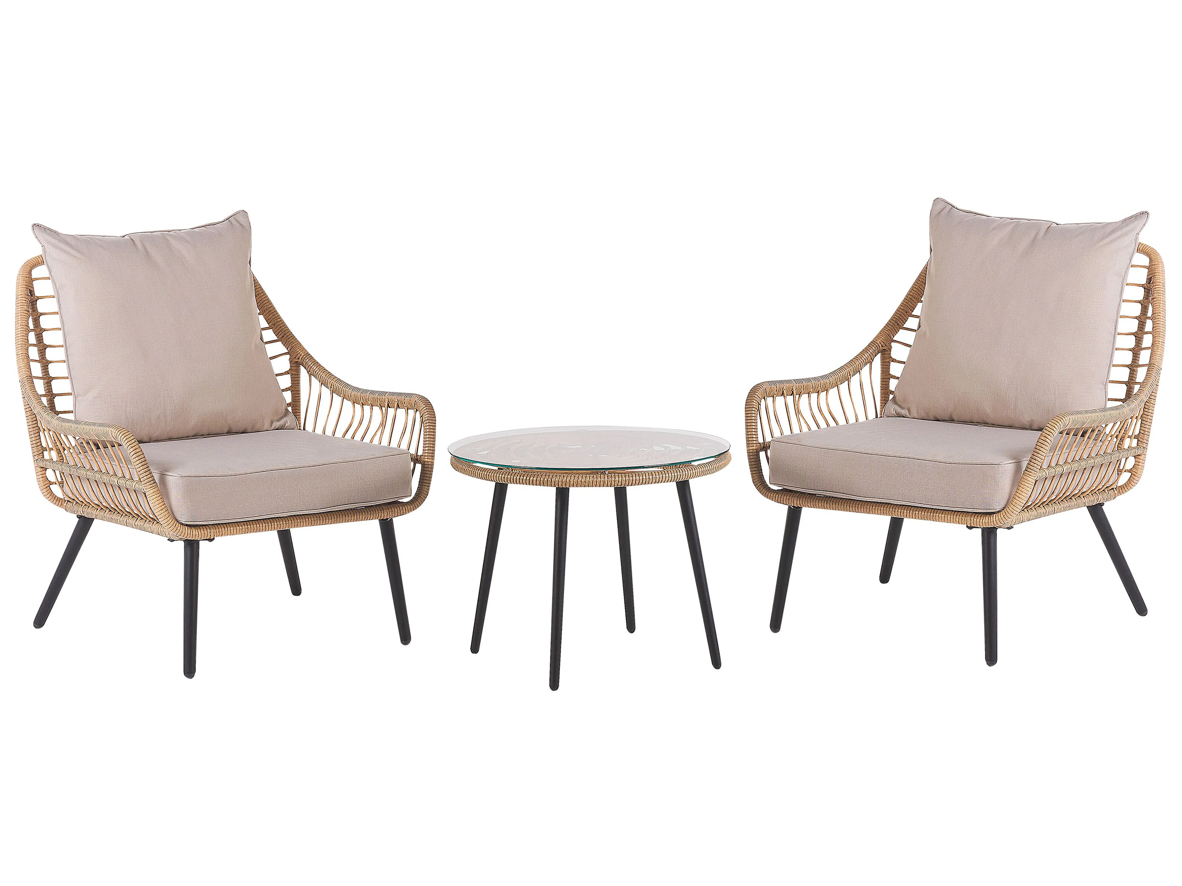 Bistroset met kussens LAURETO PE rotan Natuurlijk