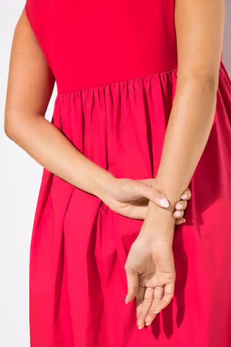 Kleid, Materialmix, A-Linie, Rundhals, ärmellos, paprika