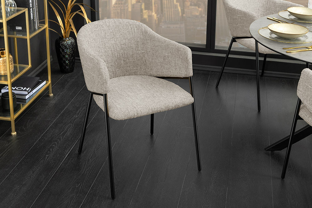 Design Stuhl NOBLESSE beige Chenille schwarzes Metallgestell
