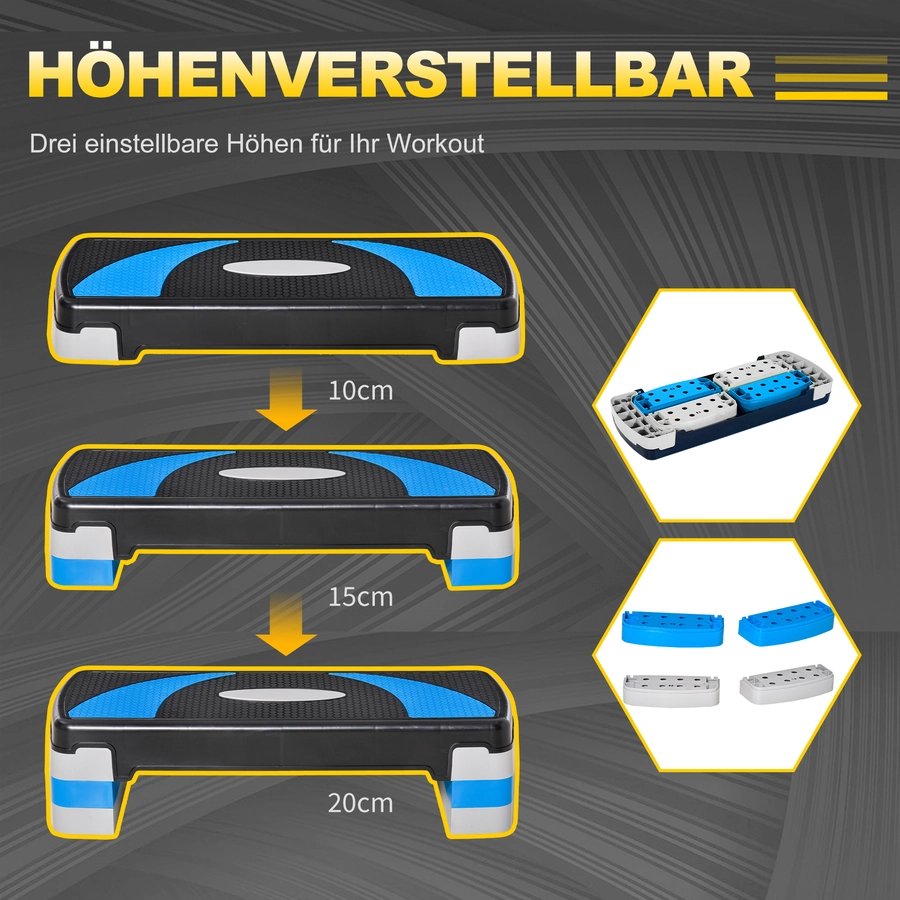 HOMCOM Steppbrett mit 3 Stufen schwarz, hellblau, grau