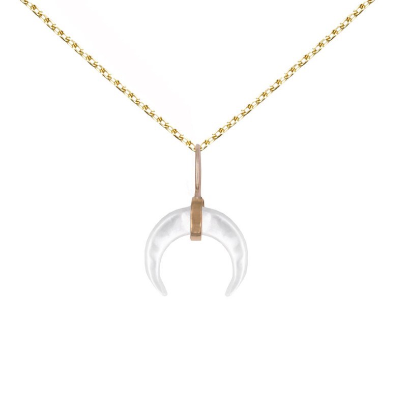 Collier - Pendentif Or Jaune et Nacre - Lune - Chaine Dorée
