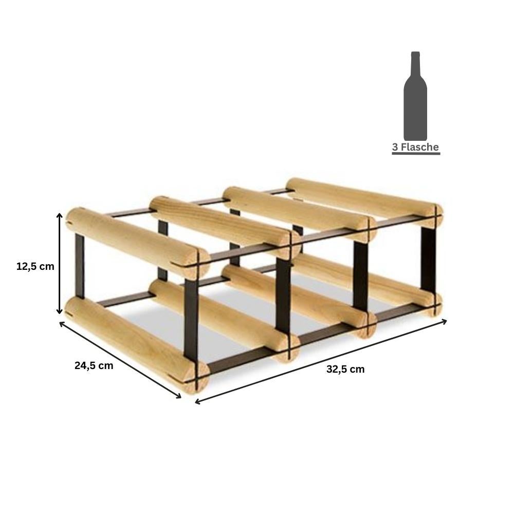 PROREGAL Modulair Wijnrek Vinotega Mod Metaal HxBxD 12,5 x 32,5 x 24,5 cm 3 x 1 Flessen Massief Dennenhout Natuurlijk