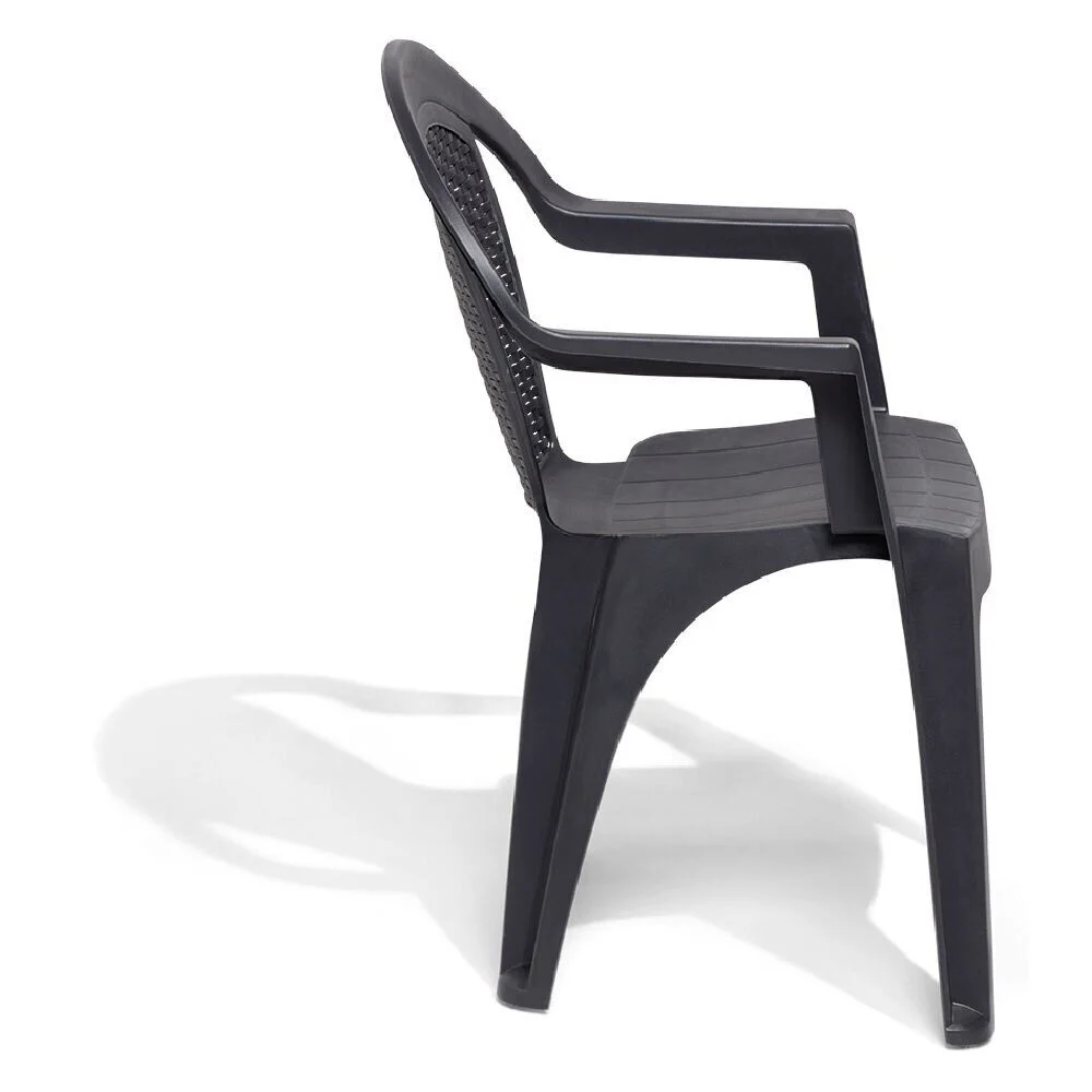 Fauteuil monobloc VIVA plastique gris avec dossier tressé 56x53xH80cm