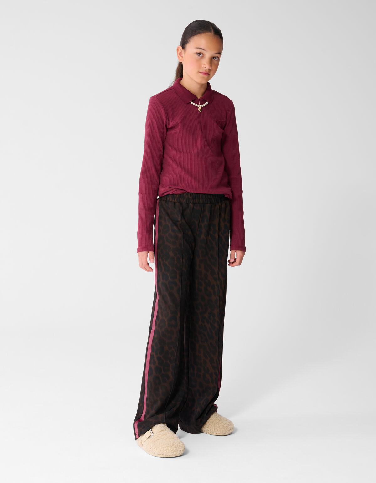Leopard Stripe Wide Leg Fit Broek Donkerbruin