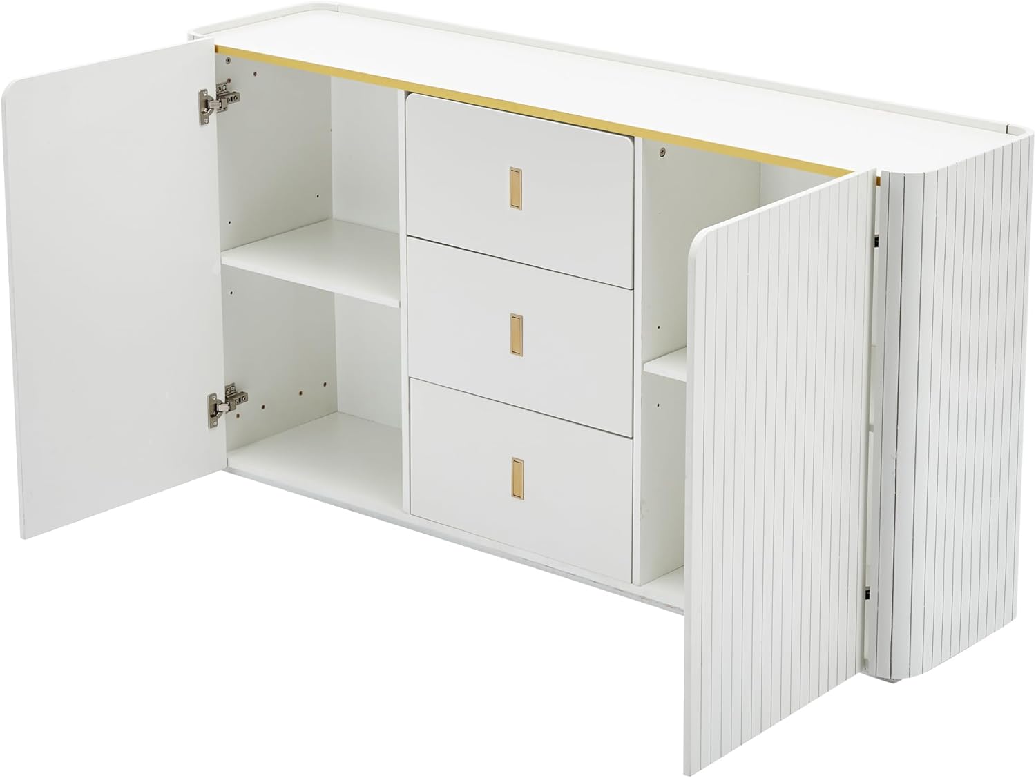 Sideboard Kommode Weiß mit LED-Licht, 150x35x80cm Küchenschrank Stauraum 2 Türen & 3 Schubladen, Seitenschrank Mehrzweckschrank Sideboard Wohnzimmer Möbel Buffetschrank Kitchen Cabinet Anrichte