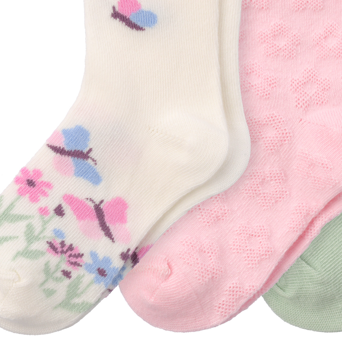 Topomini 3 Paar Baby Socken in verschiedenen Dessins weiss / hellgrün / rosa