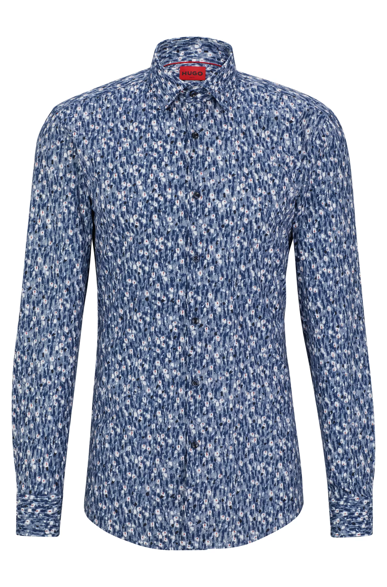 Camisa HUGO vermelha, corte slim, em popeline de algodão estampado.