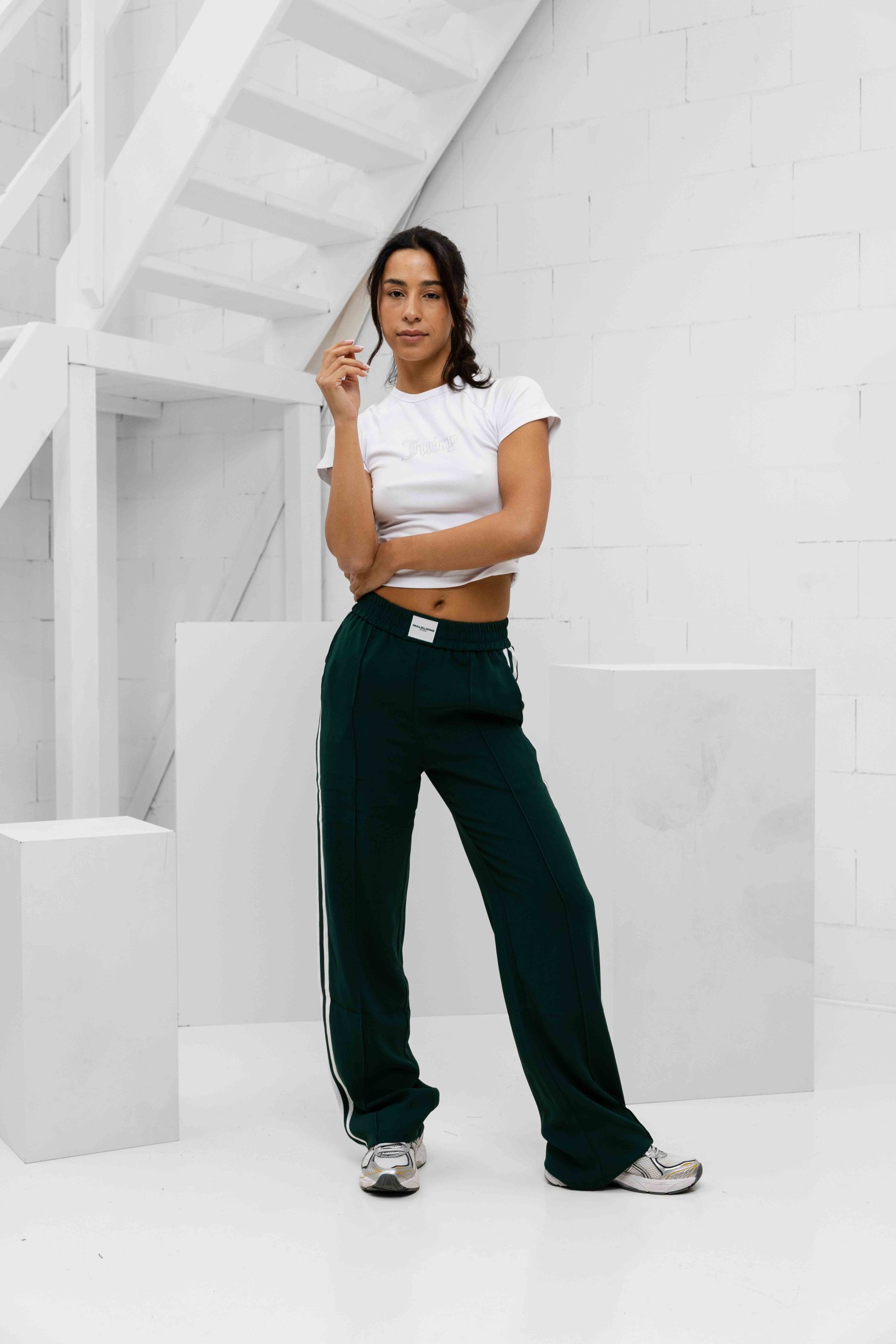 Malelions Studio Loose Fit Broek Dames Donkergroen/Wit