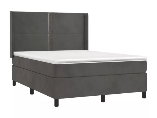 Sommier tapissier matelas et LED Gris foncé 140x190 cm Velours
