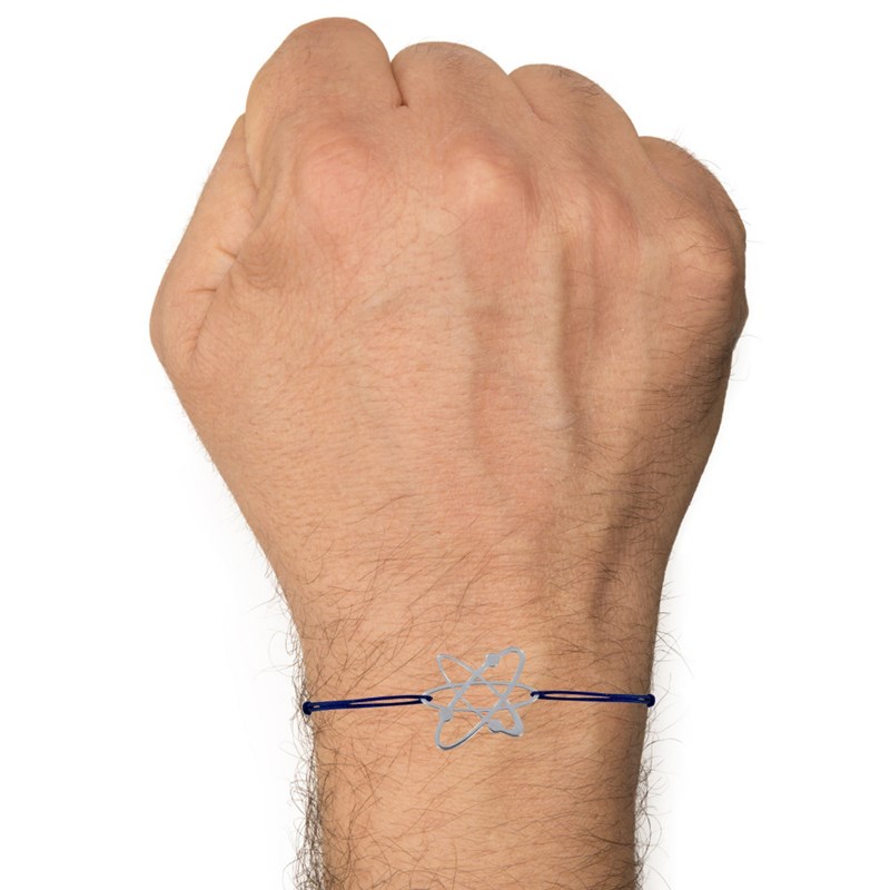 Bracelet Mixte Lien Médaille Argent Atome - Bleu Navy
