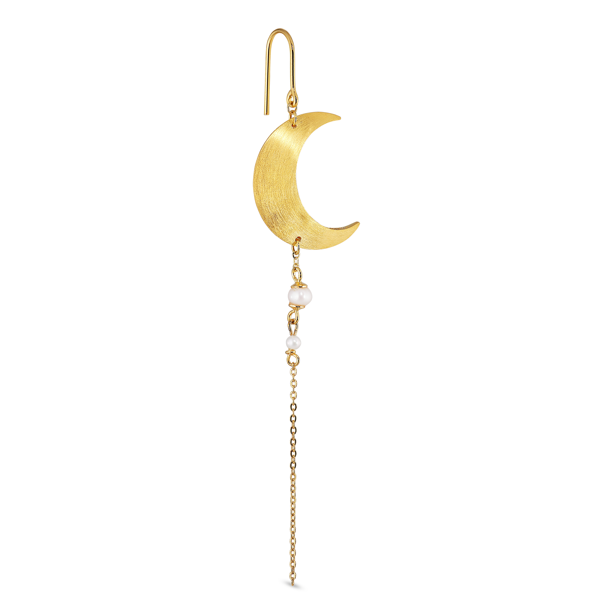 Jane Kønig  Half Moon with pearl chain ørering - forgyldt