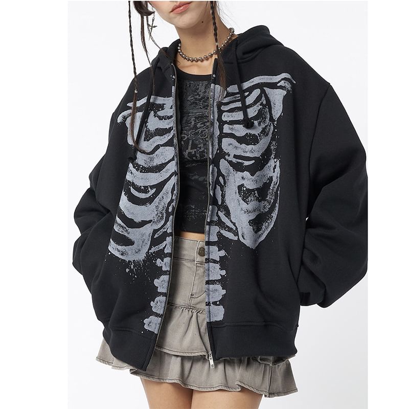 Bolgivy - Skeletprint Hoodie met Rits