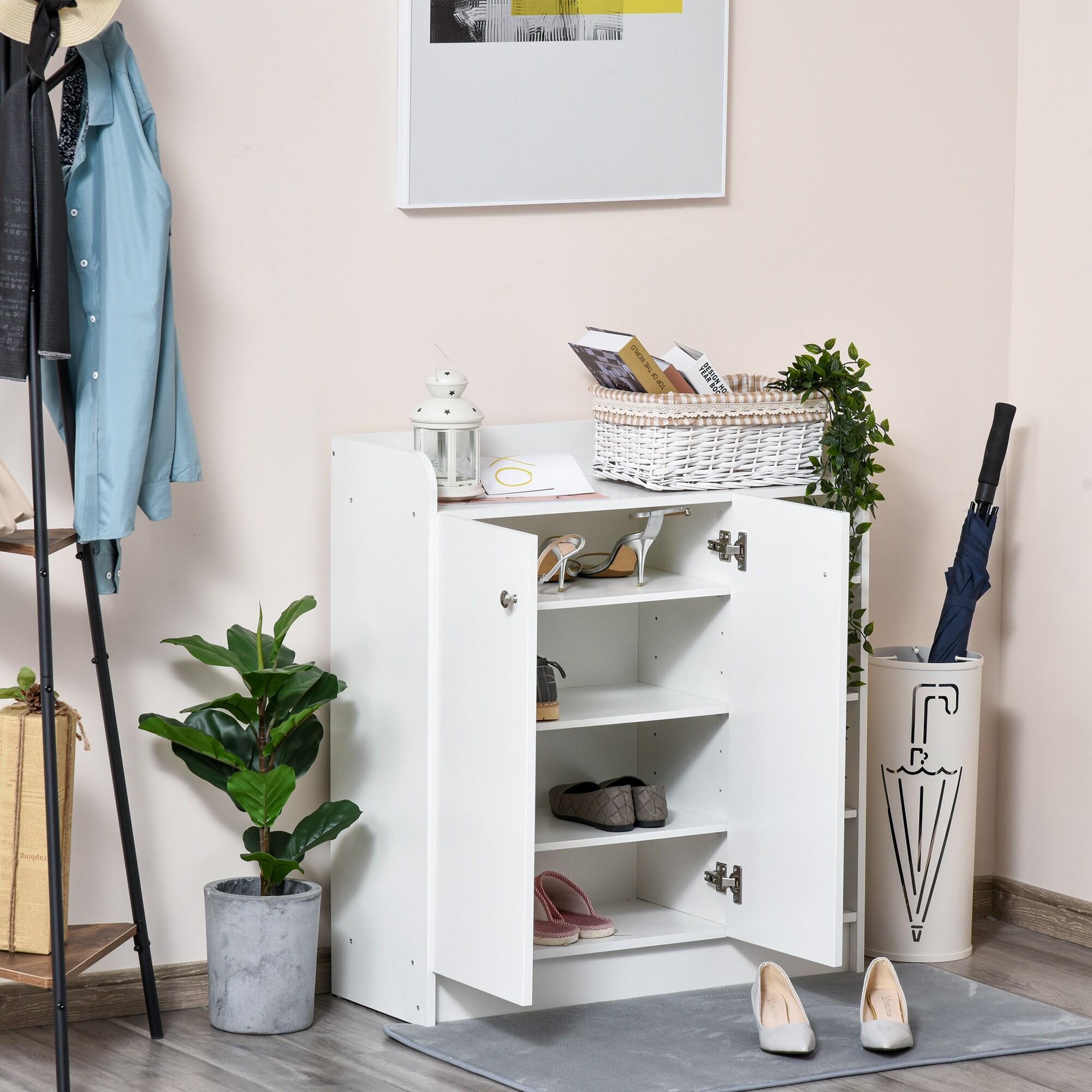 HOMCOM Schuhschrank mit 8 Etagen weiß 80L x 30B x 90Hcm