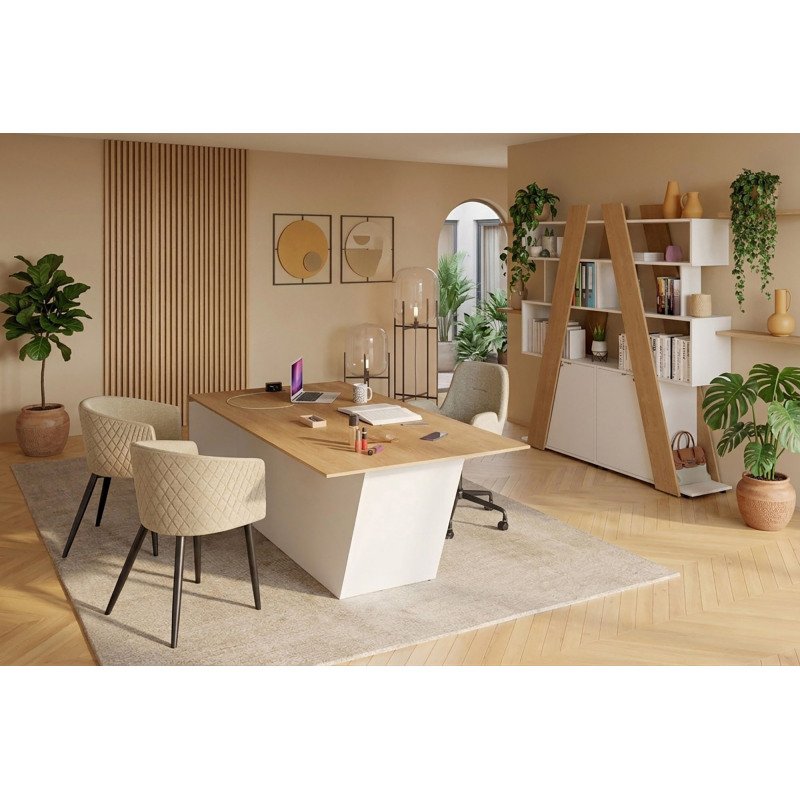 Bibliothèque Helyos H 190 x L 90 x P 40 cm bandeau chêne clair porte à droite