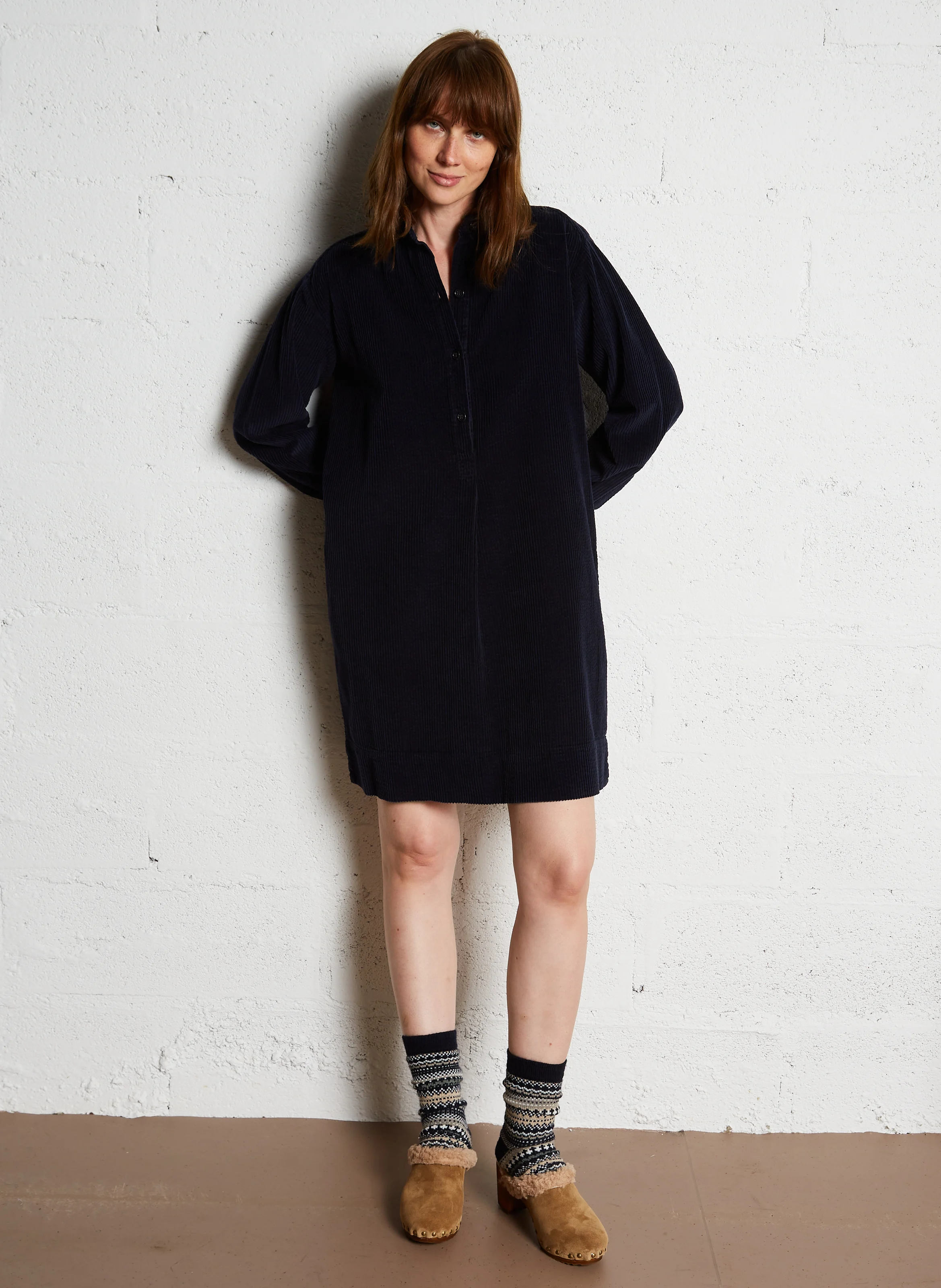 RODWELL - Robe courte col chemise en velours côtelé | Bleu