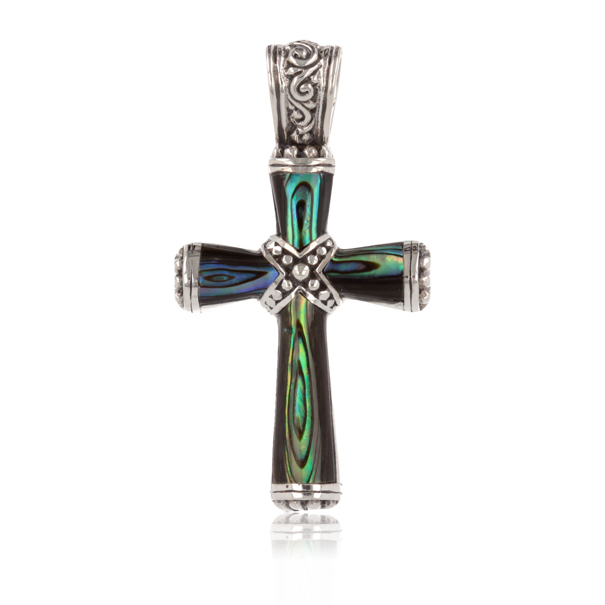Pendentif croix en Nacre abalone et Argent massif