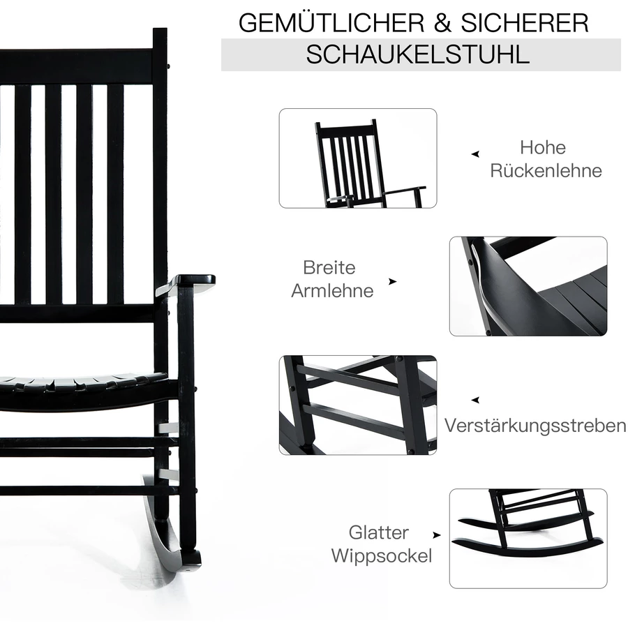 Outsunny Schaukelstuhl mit Armlehne schwarz