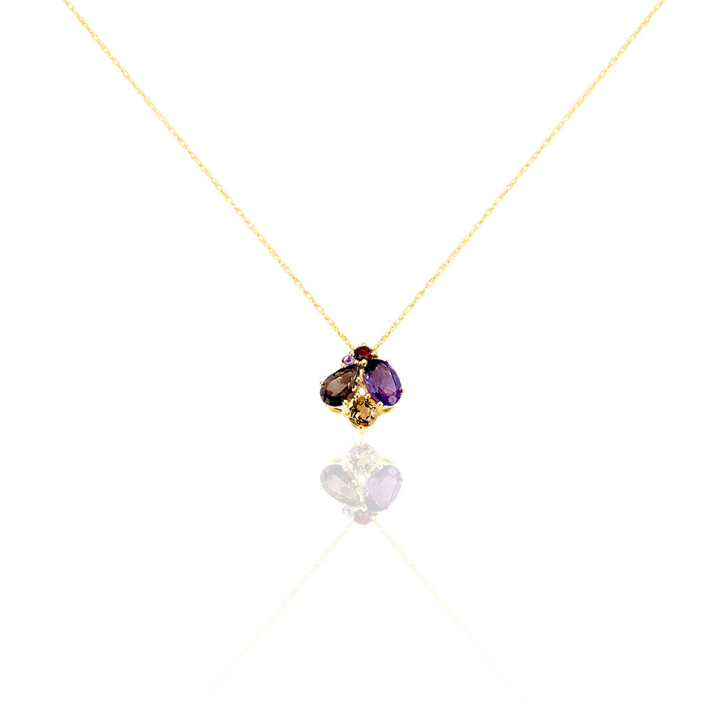 Collier Or Jaune Amethyste Et Quartz Et Citrine