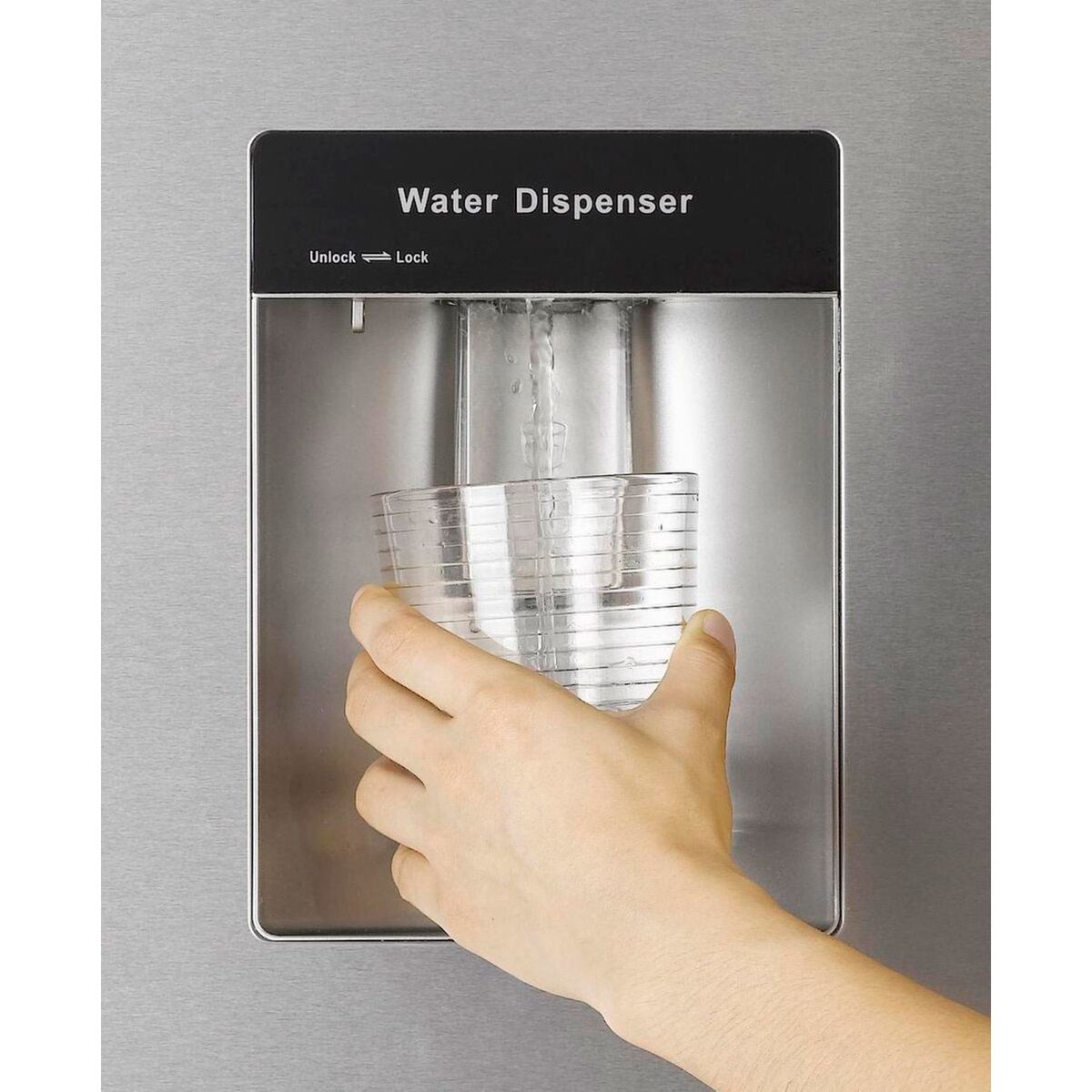 Kjøleskap og fryser med vanndispenser, stål