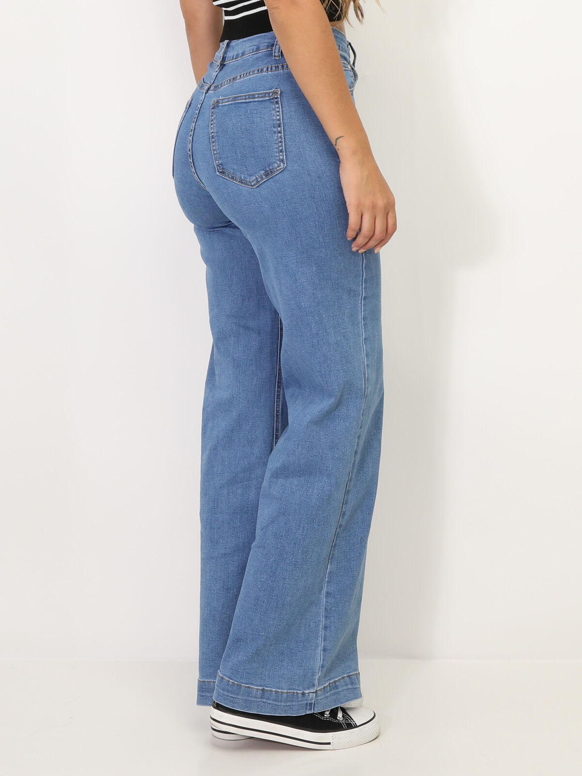 Jeans wide leg basique- Bleu