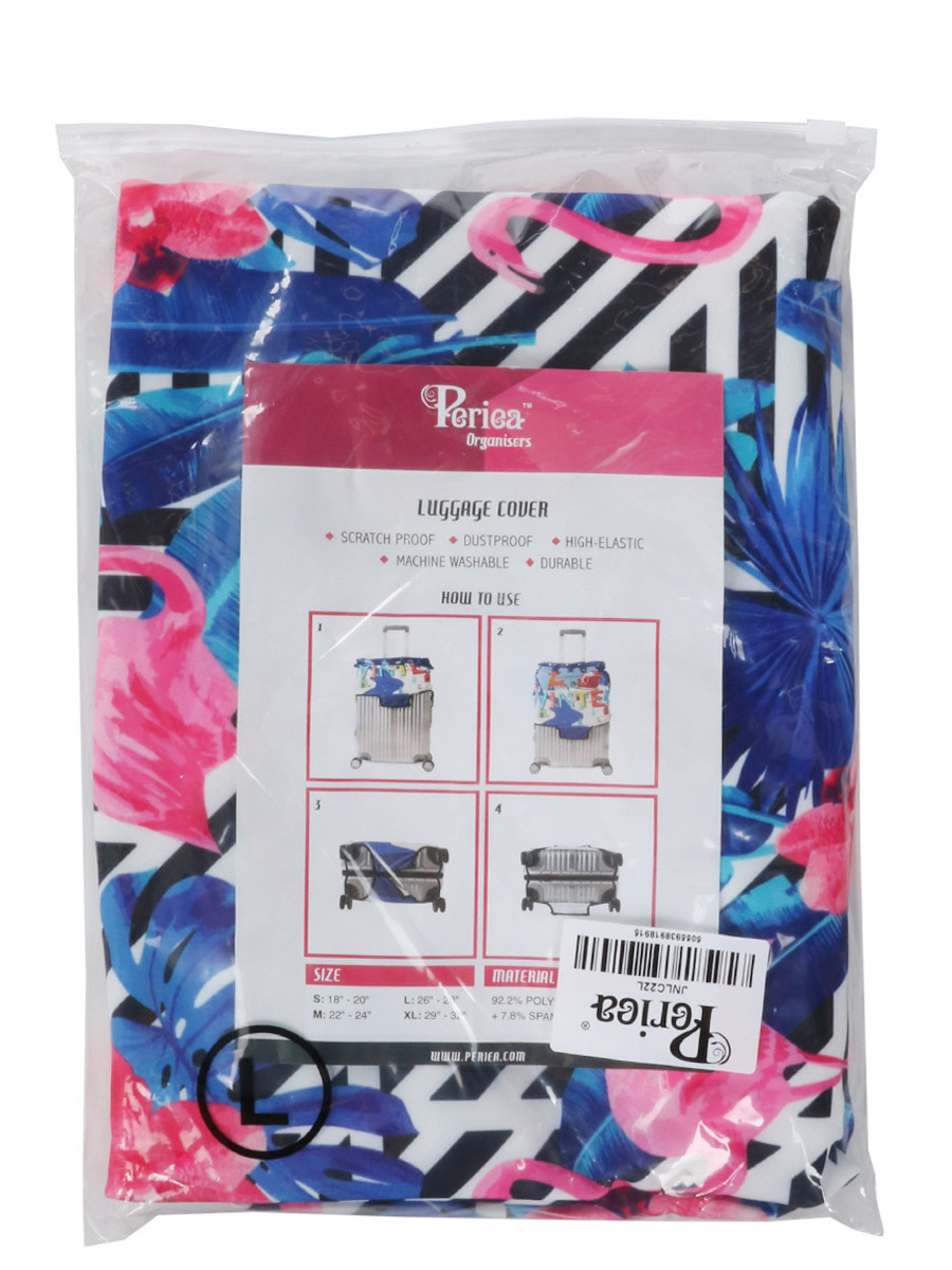 Housse de valise Periea Black & White Stripes with Flamingos L