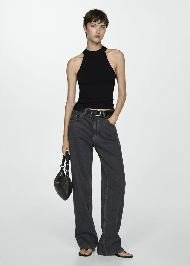 MANGO Halter-neck knitted top Black
