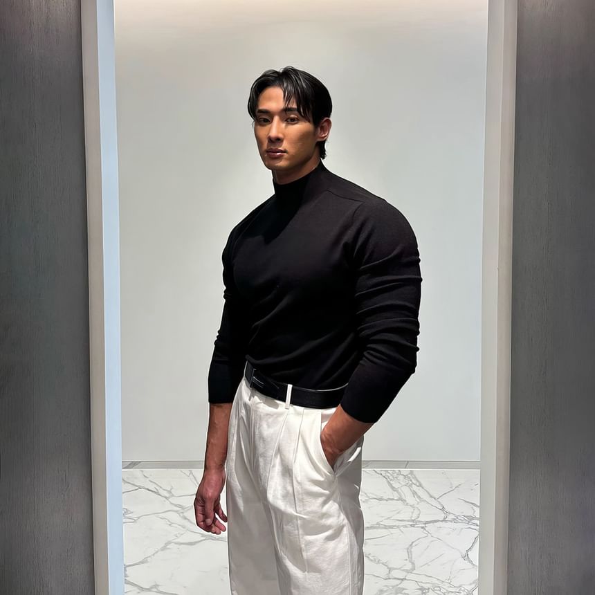 mopagrati - Effen gebreide top met lange mouwen en mockneck