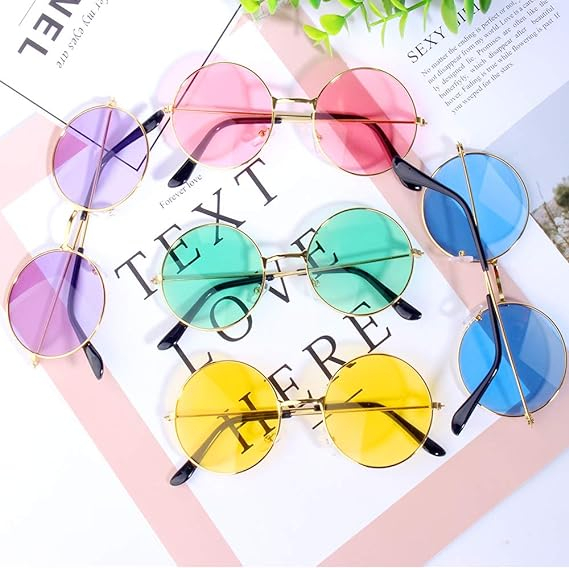 (3er Set) Photo Booth Party Brille Hippie Fotorequisite Retro Sonnenbrille Verkleidungs Accessoire für lustige Bilder - Blau / Rosa / Lila
