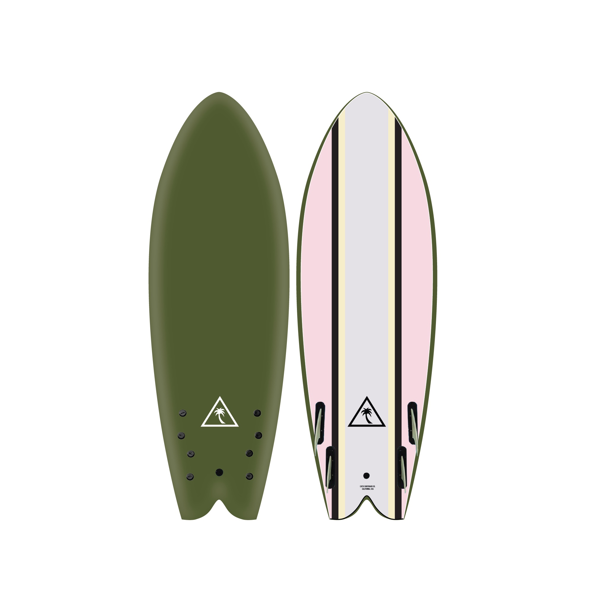 Catch Surf Catch Surf Heritage - 5'8 - Retro Fish Quad Military Green / Pink