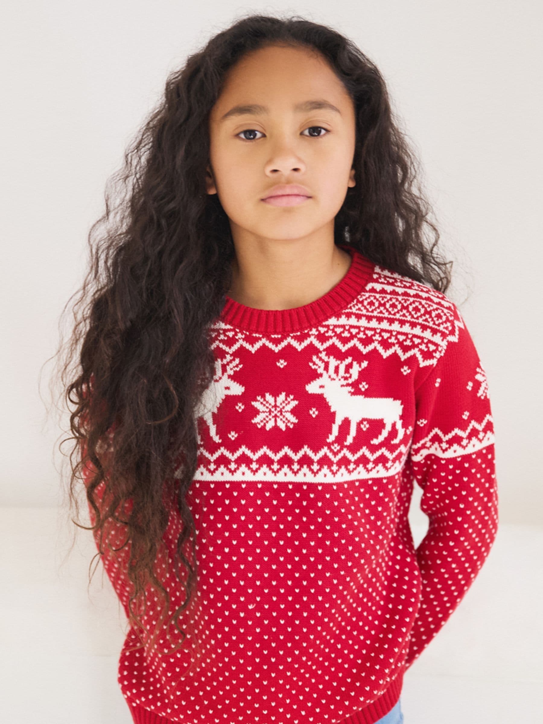 Rood - The Little Tailor kinderkersttrui met rendier-fairislepatroon
