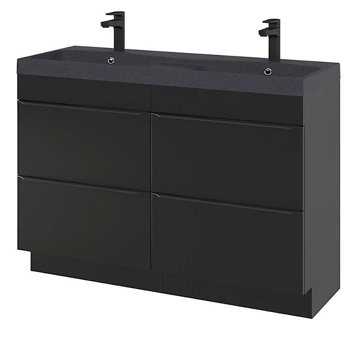 Ensemble salle de bains l.120 cm meuble à poser Imandra noir mat + plan double vasque résine noir