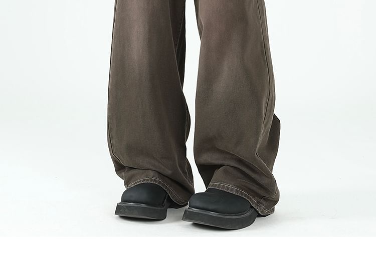 Orungeetun - Mid Rise Washed Wide Leg Jeans