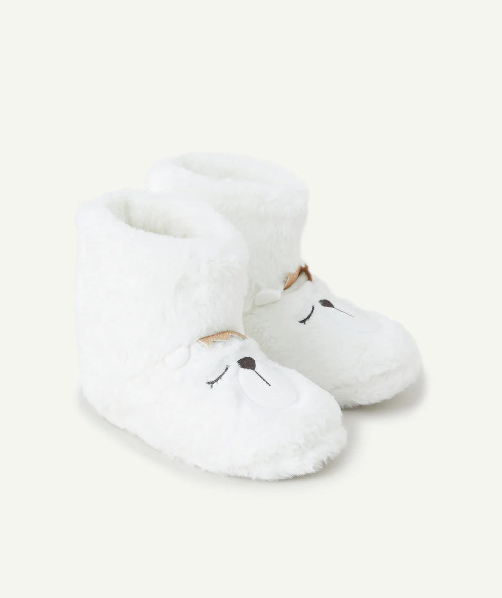 LA PAIRE DE CHAUSSONS OURS FILLE MATIÈRE DOUCE BLANC