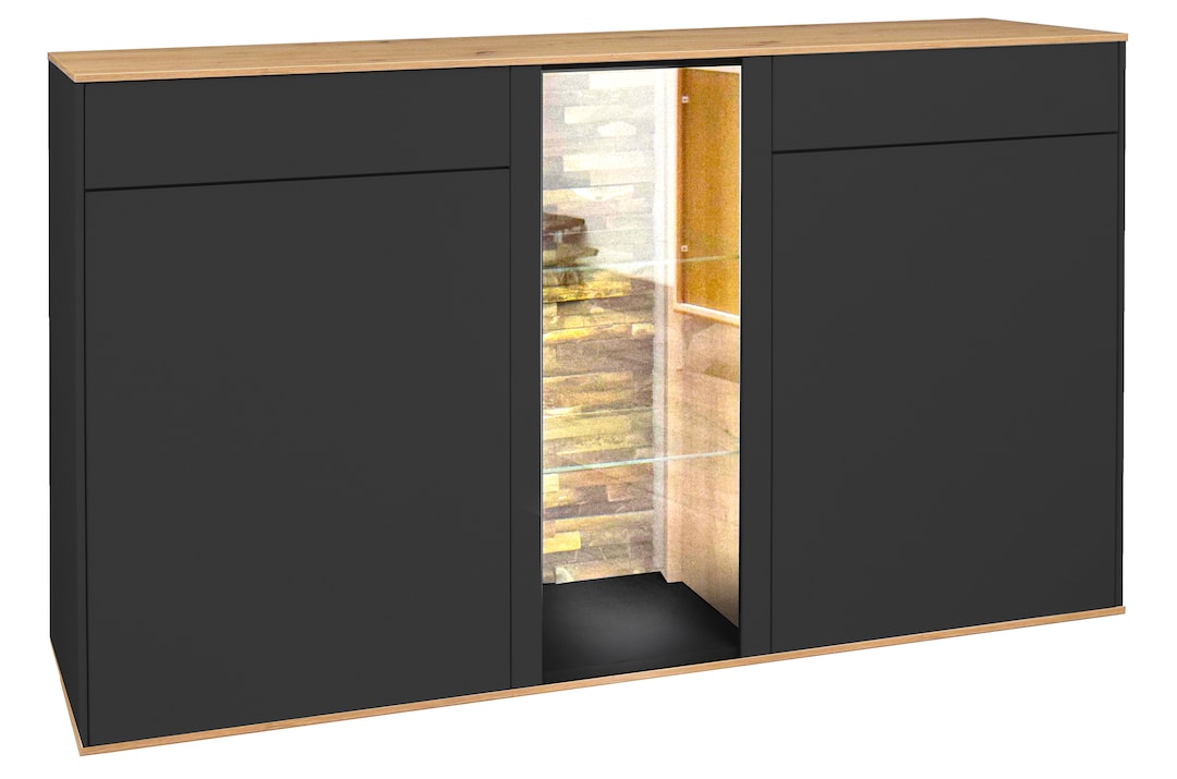 Sideboard Como 159x90x42 cm Anthrazit matt lack / Asteiche-Dekor