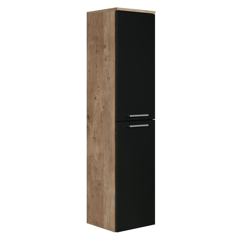 Badplaats Badkamerkast Saturnus 35 x 35 x 130 cm - Kastanje Eiken met Zwart -