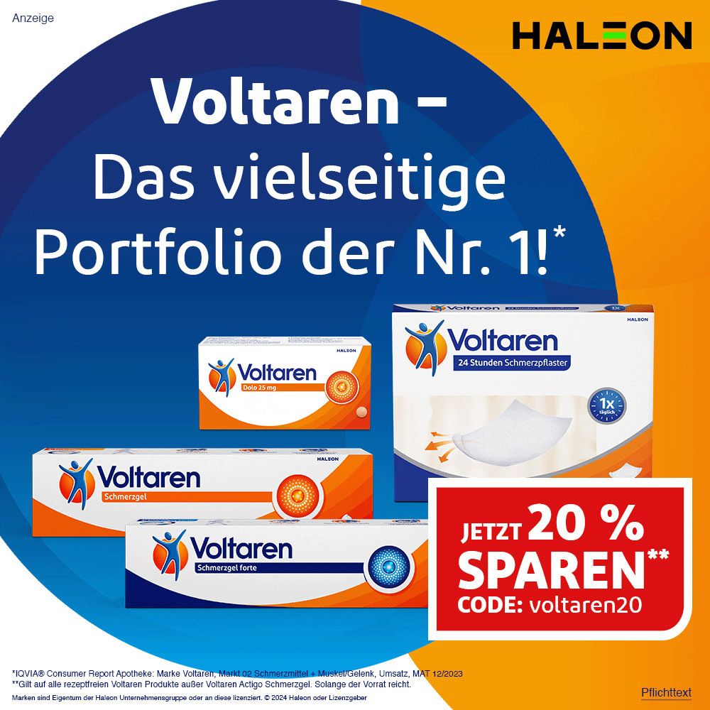 Voltaren Dolo 25mg Tabletten, Schmerztabletten gegen Rückenschmerzen 20 St. - Jetzt 20% Rabatt mit dem Code voltaren20 sparen