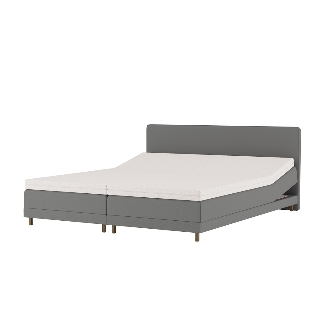Premium 14 regulerbar seng 180x210 cm Tekstil Storm 97 mørk grå, medium/medium, Premium 14 overmadrass med røkfarget 15 cm ben, gavl selges separate.