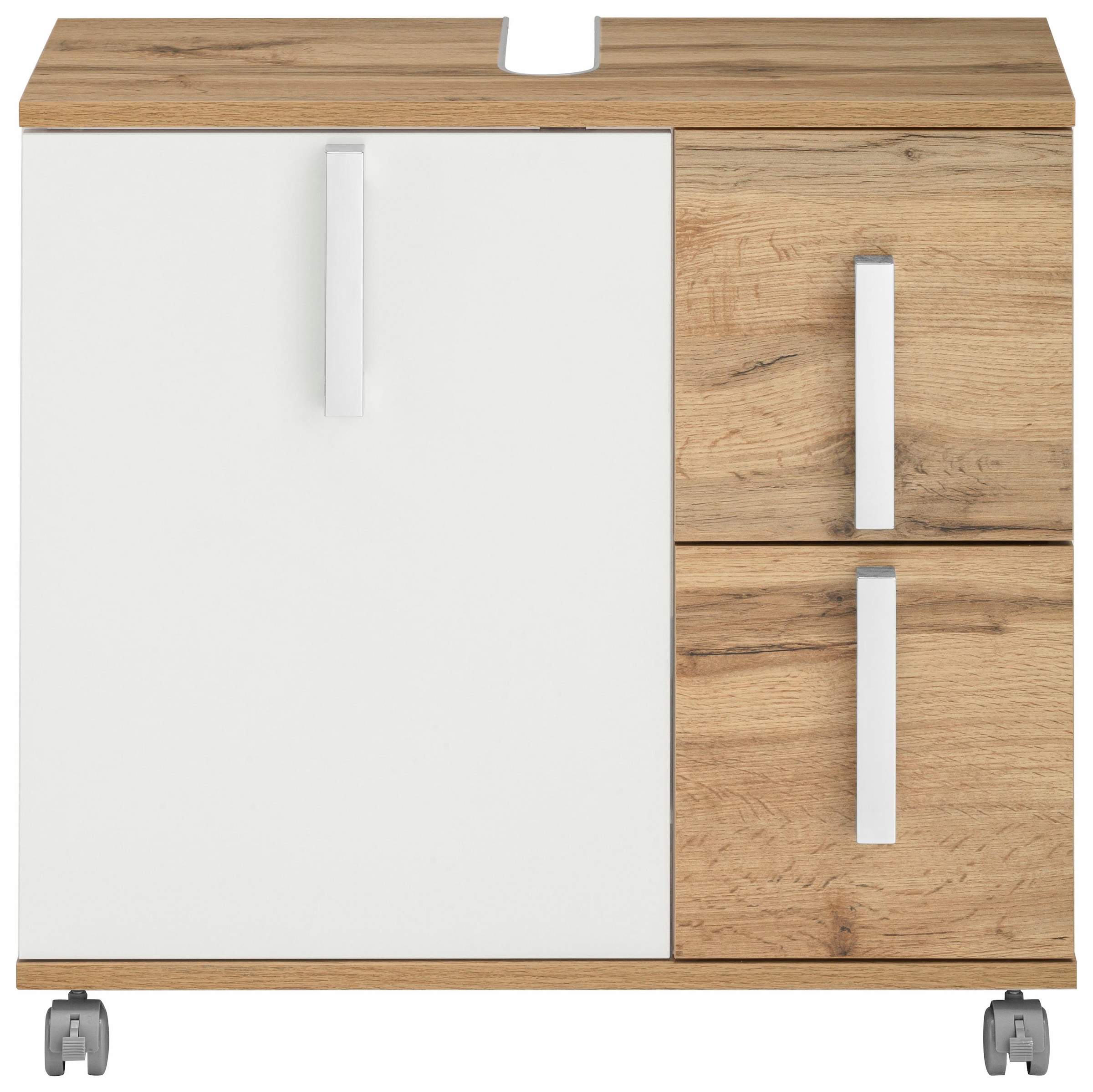 Schildmeyer Waschbeckenunterschrank »Kampen made in Germany« Höhe 60 cm, mit Metallgriffen, Tür mit Soft-Close, 2 Schubladen