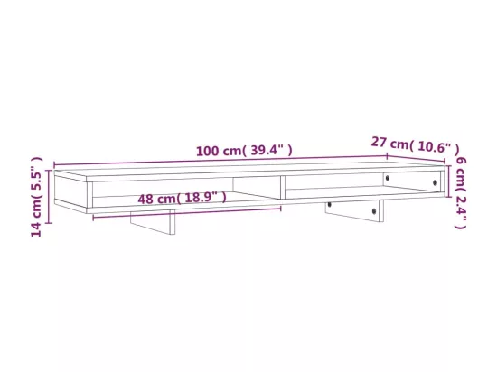 Support de moniteur Blanc 100x27x14 cm Bois de pin solide