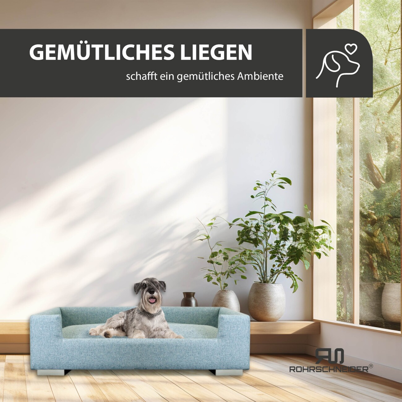 Rohrschneider ® Hundesofa, Hundebett für mittelgroße und grosse Hunde, inkl. 2x Dekokissen