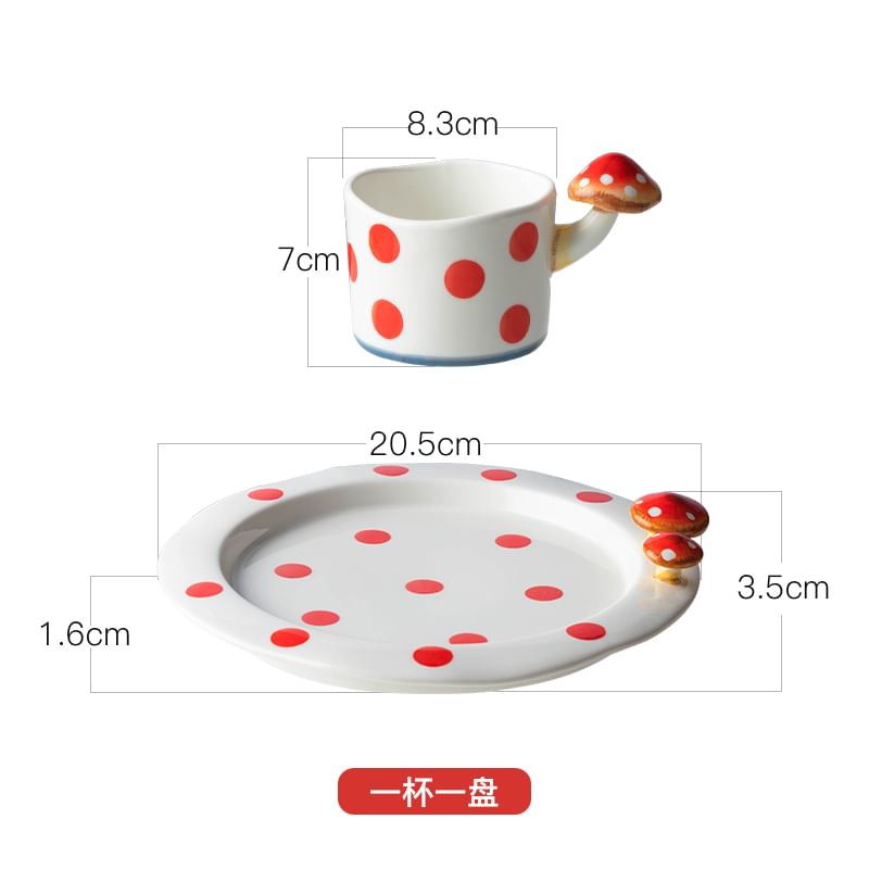 Koringa - Theepot / Bord / Drinkbeker / Set met Paddenstoel en Stippenmotief (Diverse ontwerpen)