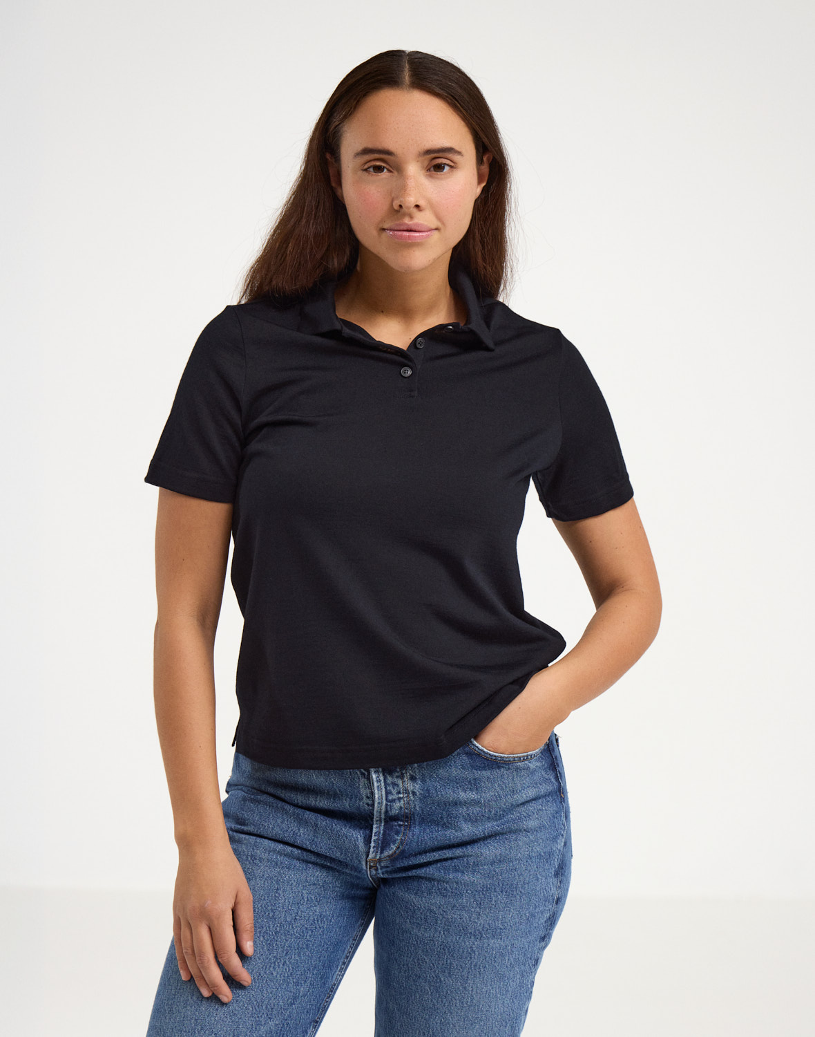 Polo in merinowol voor dames in Marineblauw