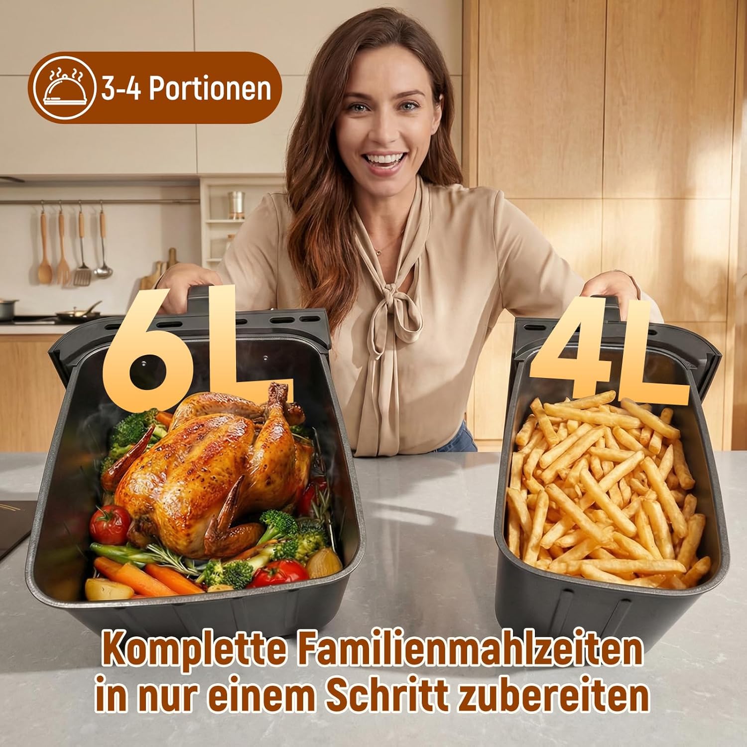 SIMPLUS Heißluftfritteuse 10L Doppelkorb mit Sichtfenster, 2 Kammern mit unabhängiger Temperaturregelung, 11 Programme, LCD Touchscreen, 1800W Airfryer, Timer & Vorheizen, Antihaftbeschichtet