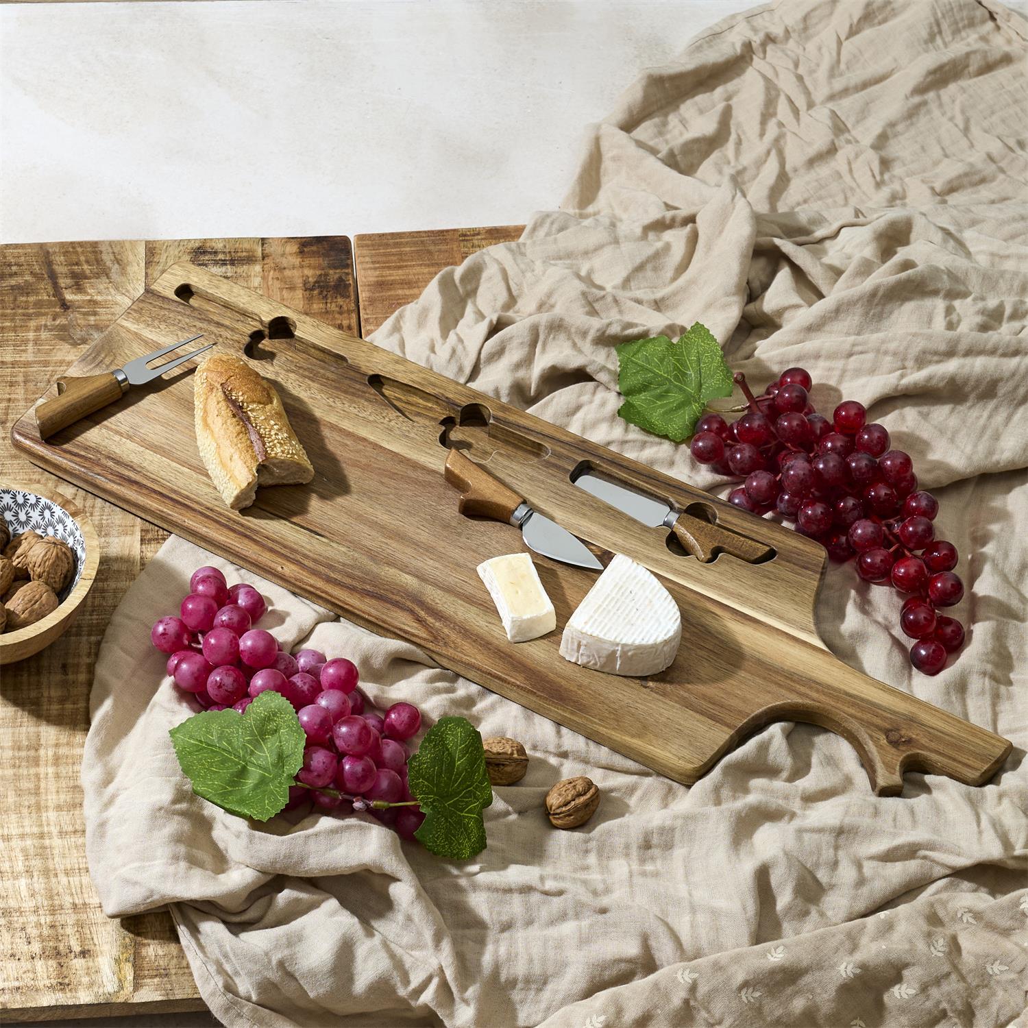 PLANCHE A FROMAGE ACACIA AVEC 3 COUTEAUX