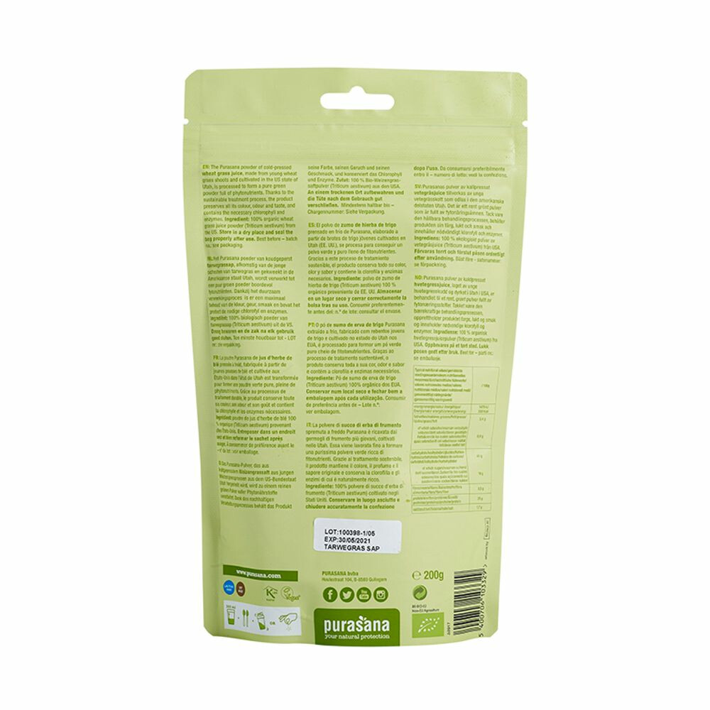 Purasana Tarwegras Juice Poeder Biologisch200 gr